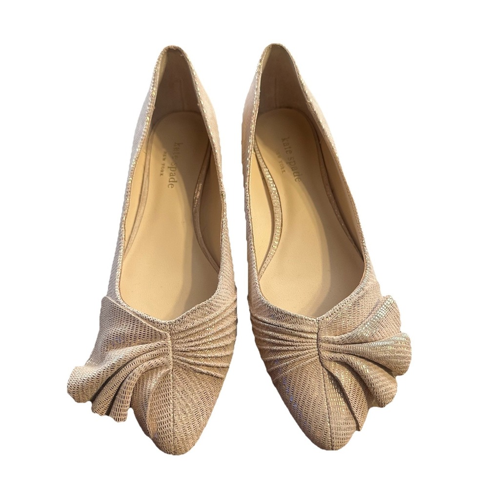 Kate Spade Flats Metallic Rose Gold Suede Leather Pointed Toe Shoes‎ Sz 7M